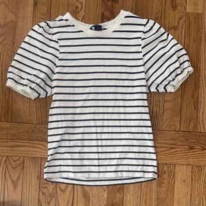 French Connection Black and White Striped Short Sleeve Tee